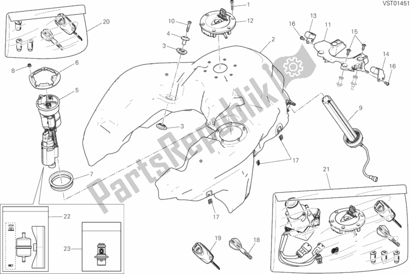 All parts for the Fuel Tank of the Ducati Multistrada 1200 Touring 2016